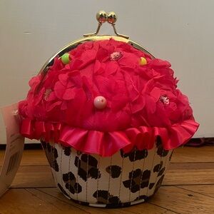 Betsey Johnson Cupcake Purse, Pink/Leopard, optional crossbody chain